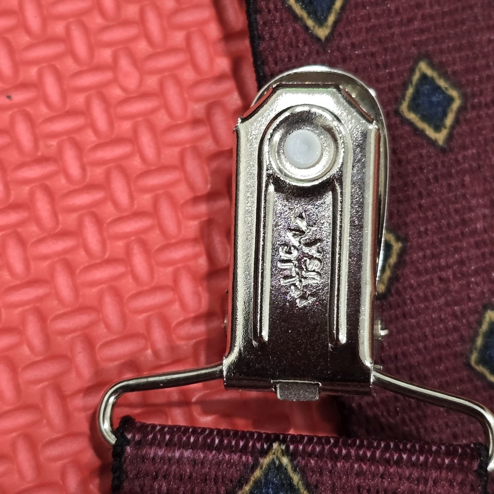 Vintage Men's Suspenders‎ X-Back Maroon Burgundy Diamond LUCKY USA Clips - Picture 5 of 7